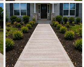 Concrete walkway leading to a home