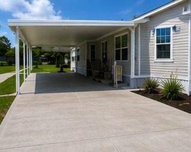 Mobile home concrete driveway and carport