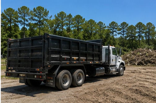 Dump truck hauling demolition debris