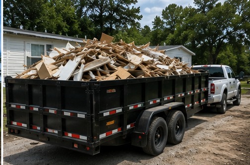 Demolition debris loaded for hauling