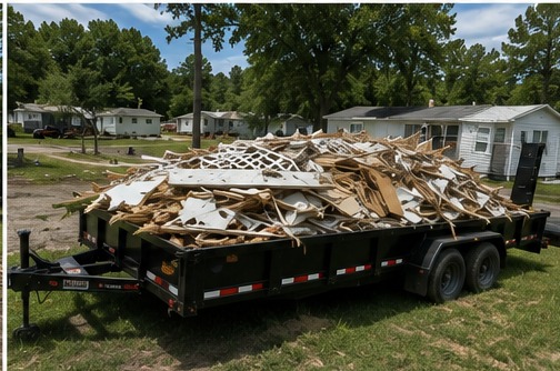 Trailer loaded with demolition debris