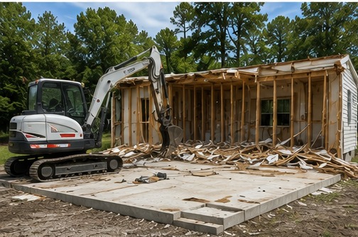 Selective demolition exposing structural framing